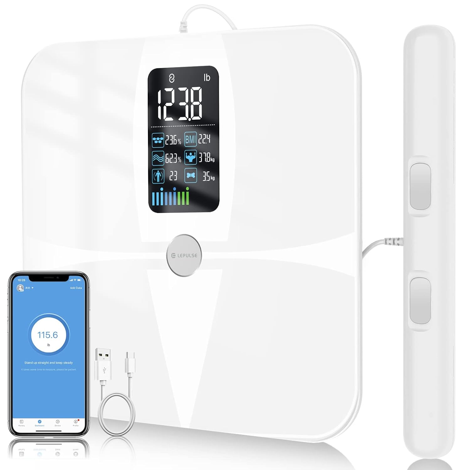 Body Fat Scale with 8 Electrodes, Rechargeable Digital Bathroom Scale, Pack of 2 W336