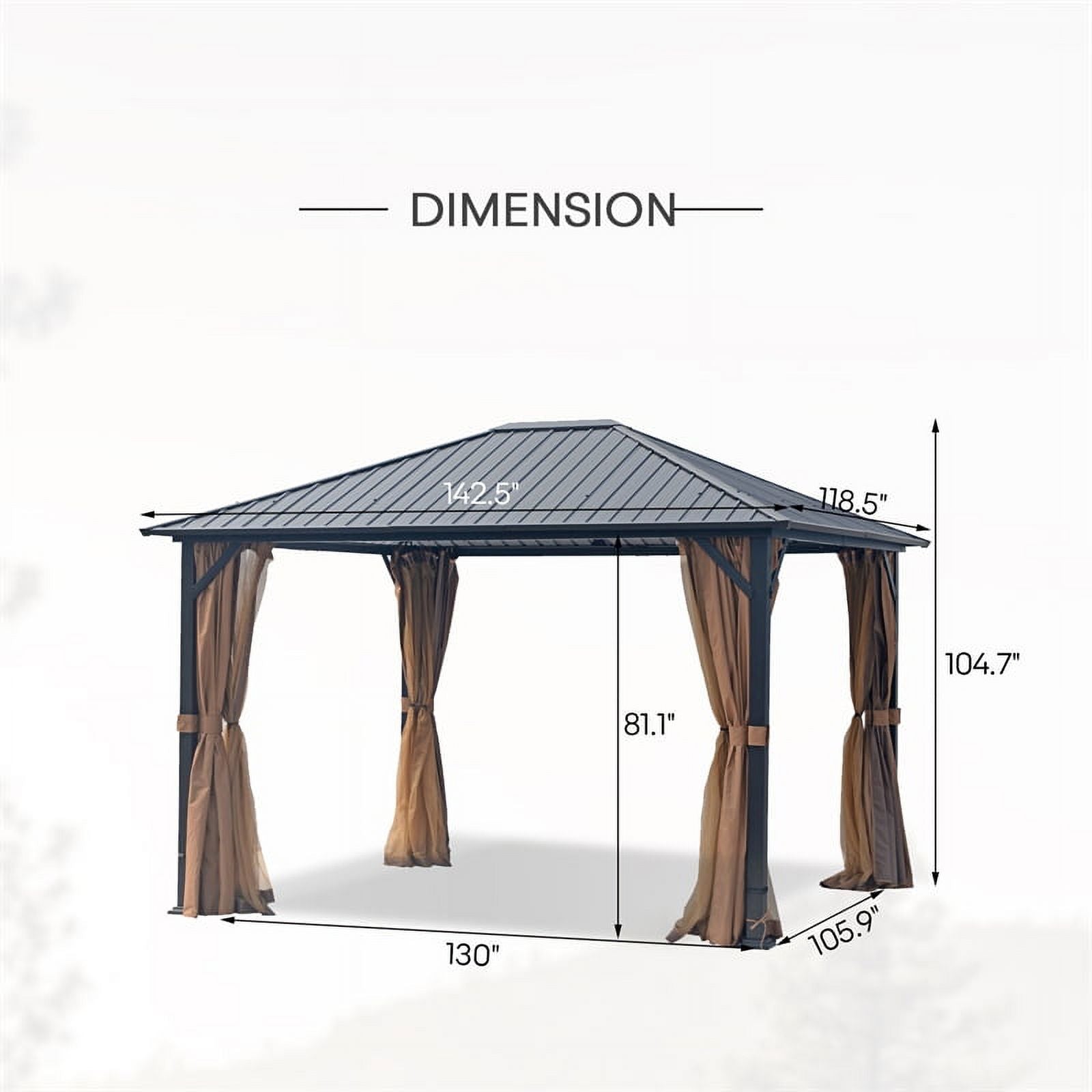10x12 Hardtop Metal Canopy Gazebo with Netting G997955