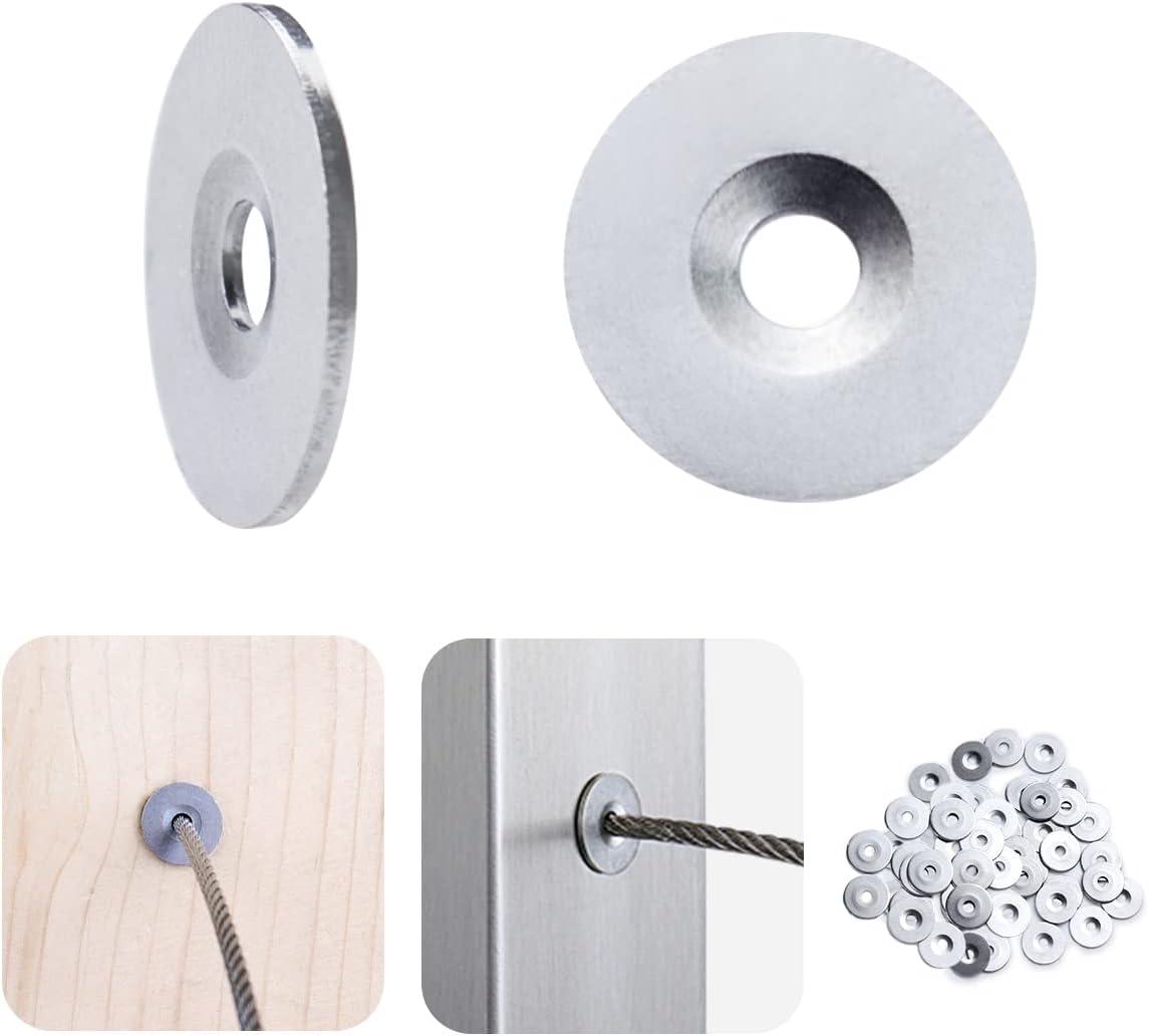 60Pack Cable Railing Kit Protector Sleeve Adhesive Grommet for 1/8" Wire Rope Wood Metal Posts T316 Stainless Steel Cable Deck Stair Railing R413