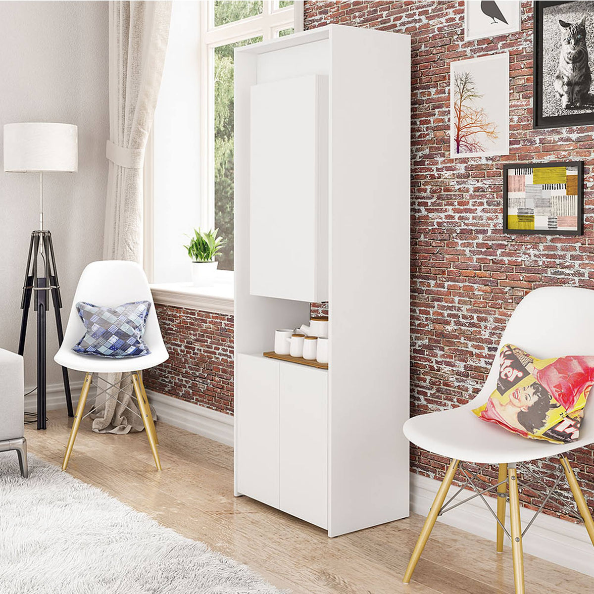 White Multipurpose Cabinet with Desk F849