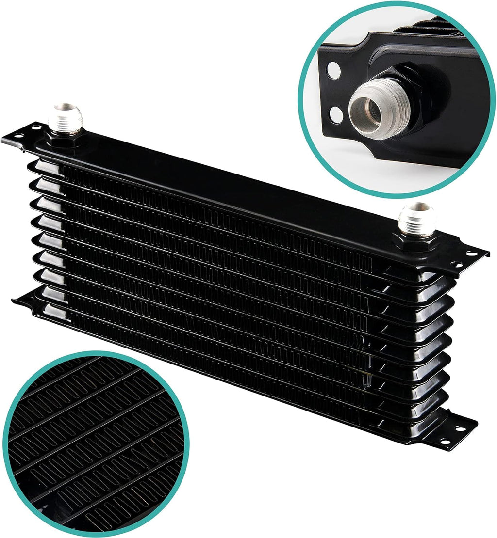 10 Row AN10 Oil Cooler Kit Universal Aluminium Alloy Black X40822