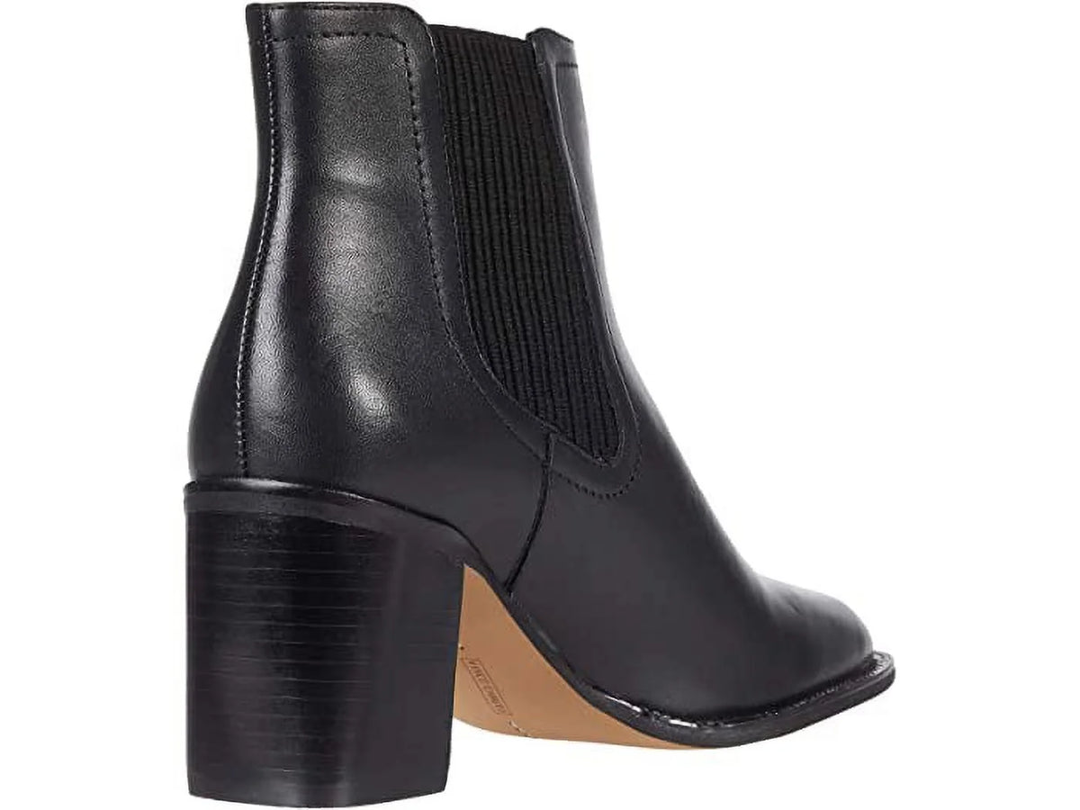 Black Leather Block Heel Almond Toe Chelsea Boots C571371