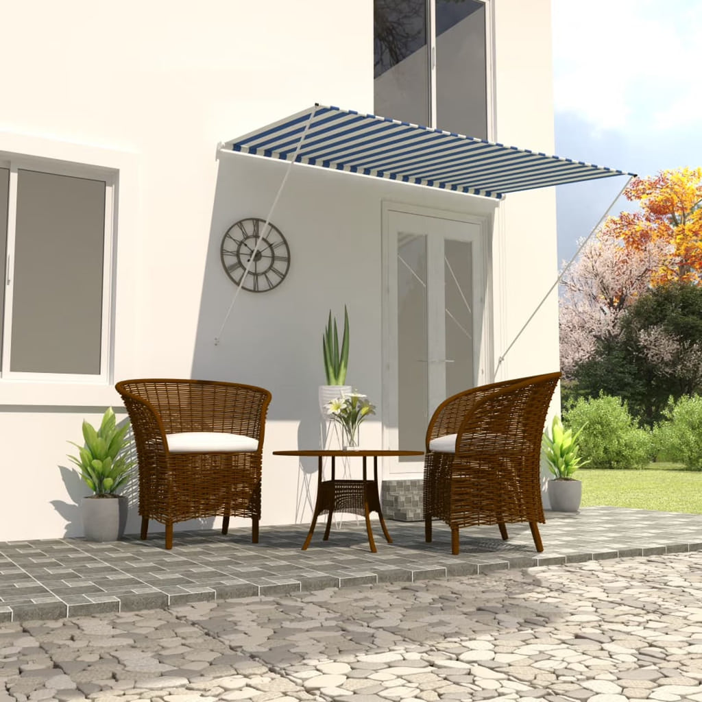 Retractable Awning 98.4" x 59.1" Blue and White F69143