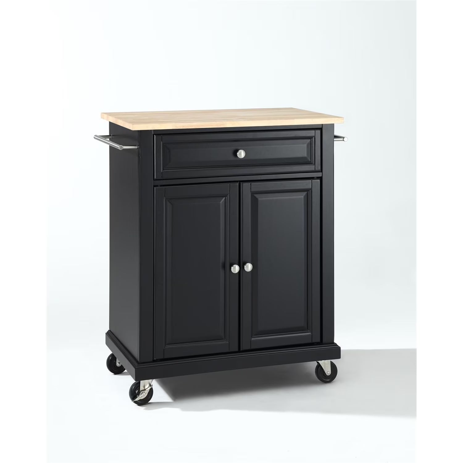 Black Portable Kitchen Cart with Natural Wood Top U78618