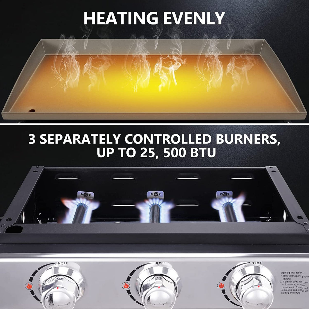 23in 3-Burner Propane Gas Griddle, 355 sq in, 25,500 BTU Z892