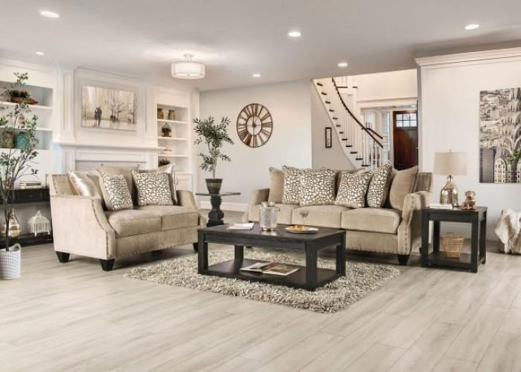 Beige Chenille Sofa and Loveseat J70499