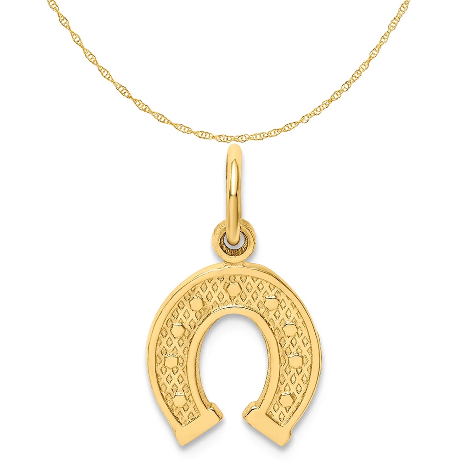14K Yellow Gold Horseshoe Pendant Charm with 10K Yellow Gold Rope Chain Necklace 20'' P105