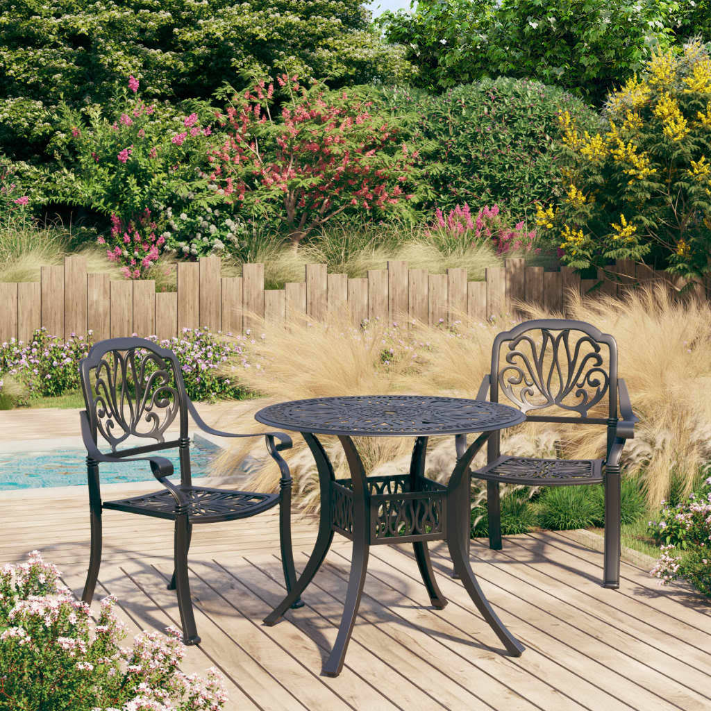 3 Piece Bistro Set Cast Aluminum Black X620332