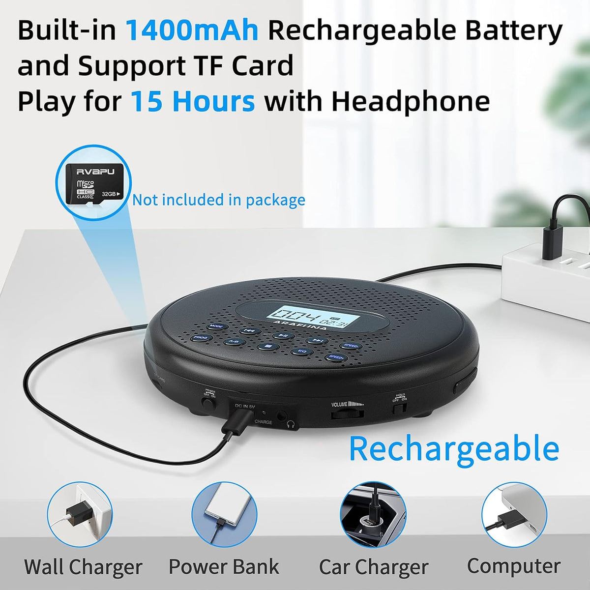 Portable CD Player with Dual Stereo Speakers and Anti-Skip Protection J612808