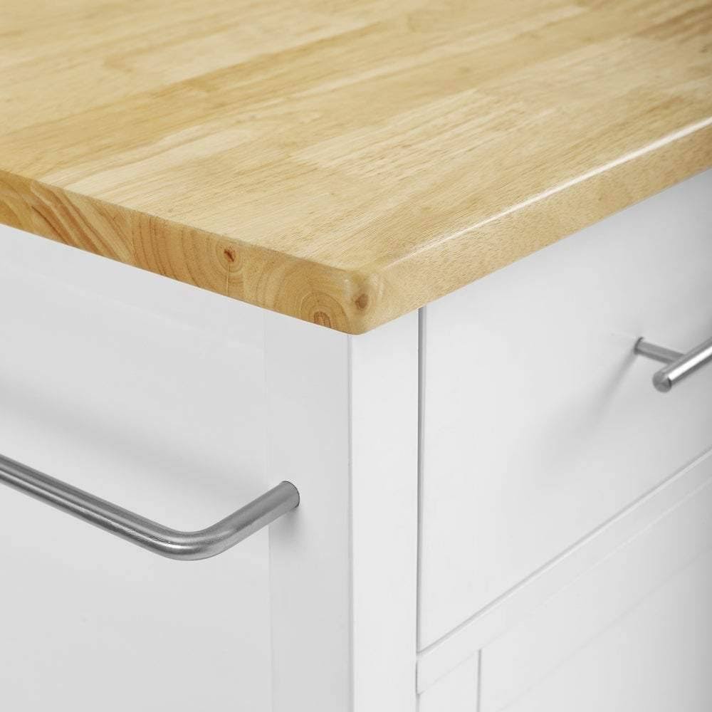 White Wood Top Compact Kitchen Island Cart L8790