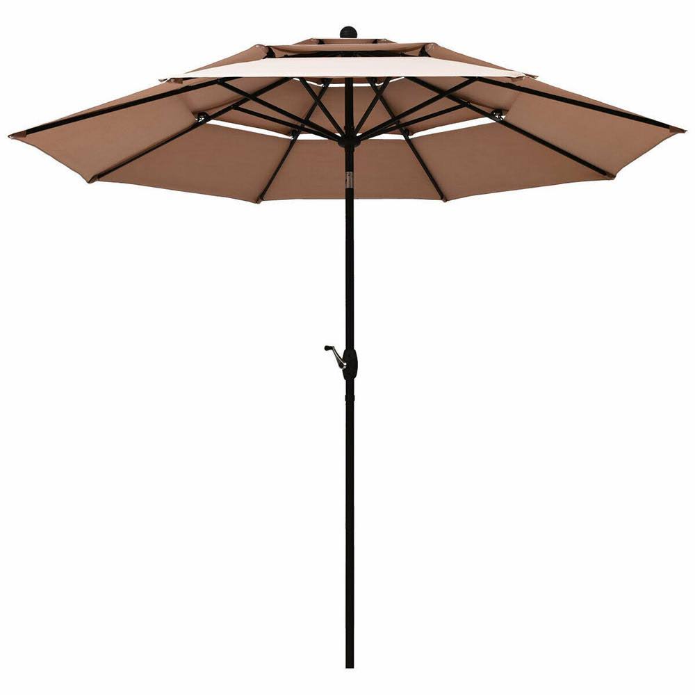 Beige 10 ft. 3-Tier Aluminum Patio Umbrella O9388