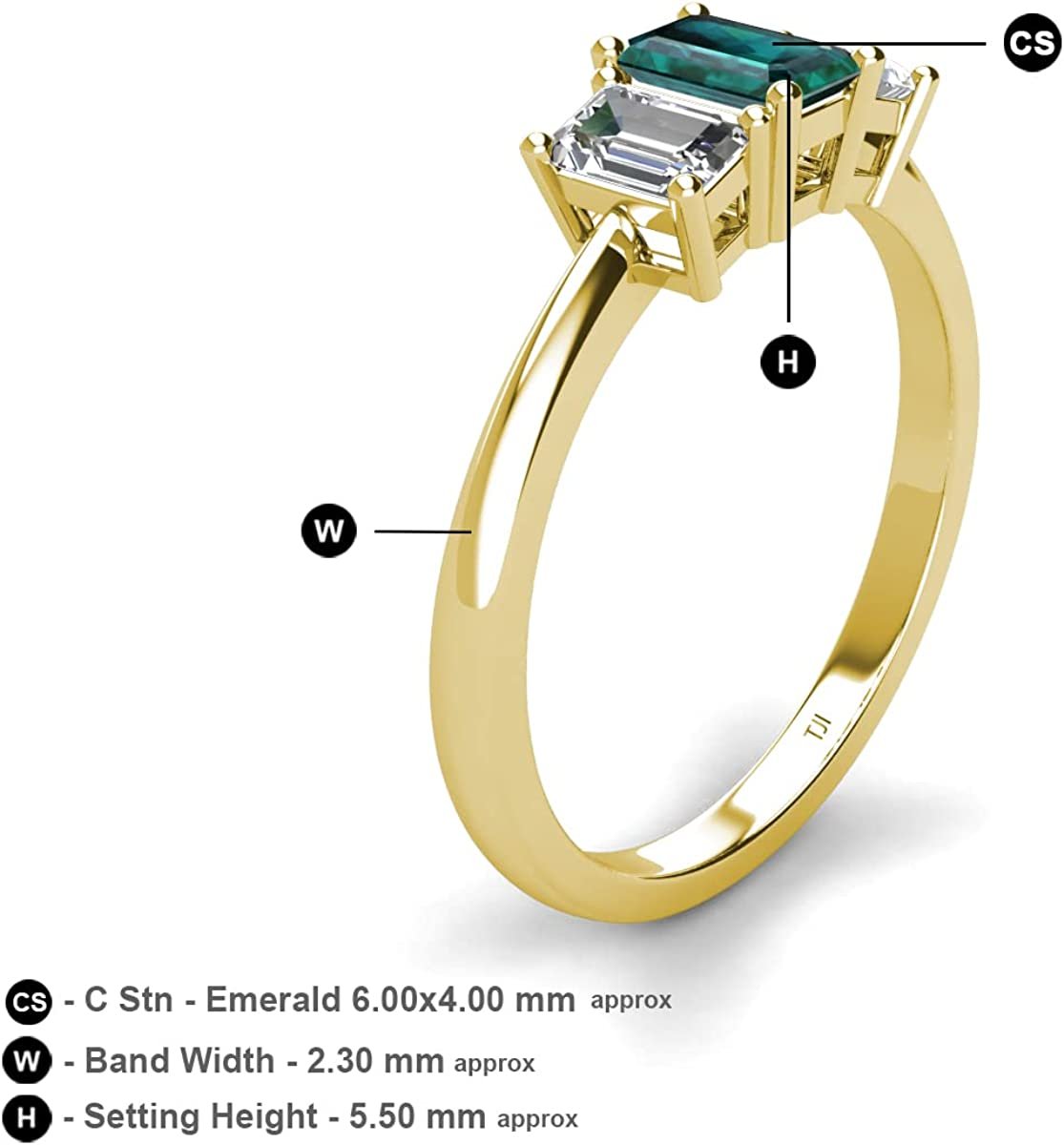 Emerald Cut 6x4 mm London Blue Topaz & Lab Grown Diamond 1 1/3 ctw 3 Stone Engagement Ring 14K Yellow Gold U96944