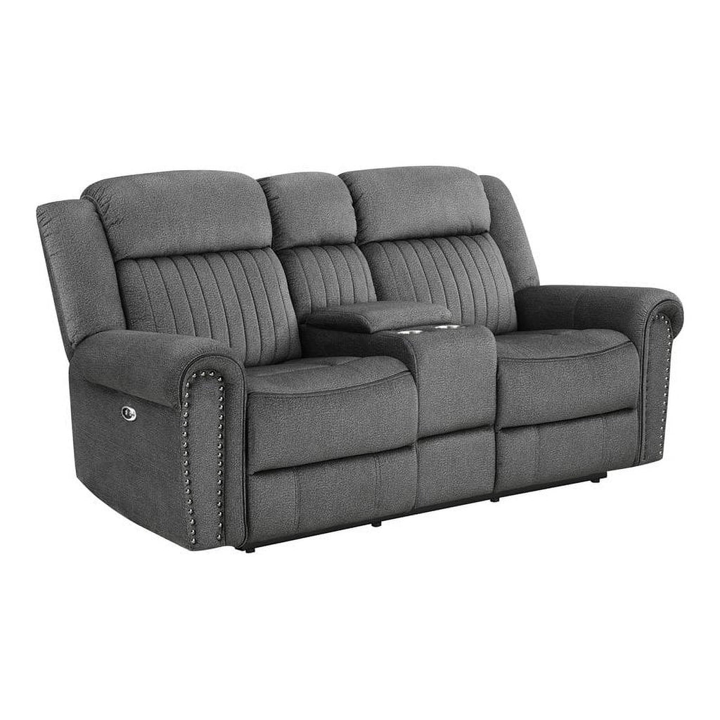 Charcoal Microfiber Power Double Reclining Loveseat C15637