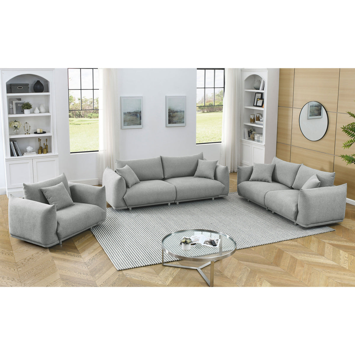 3-seater + 2-seater + 1-seater Combination Sofa with Solid Wood Frame and Metal Legs, 5 Pillows B2414