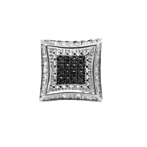0.08 Carat Round Black & White Diamond Micro Pave Kite Shape Pushback Stud Earring in 925 Sterling Silver L96229