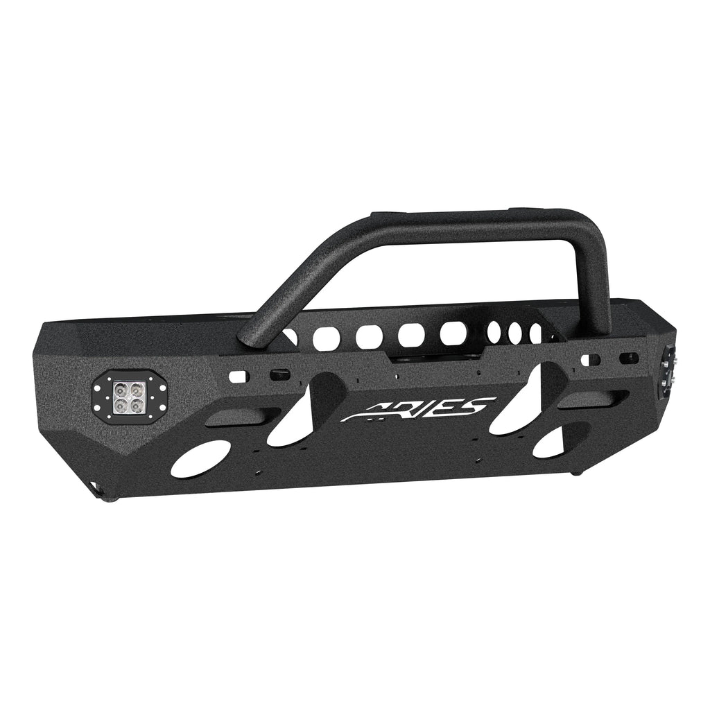 Black Aluminum Front Bumper with LED Lights and Winch Mount C84056