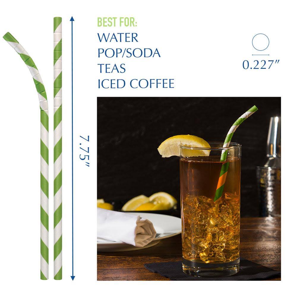 7 3/4x22 Jumbo Green White Striped Paper Straw - 3200/Case R32453