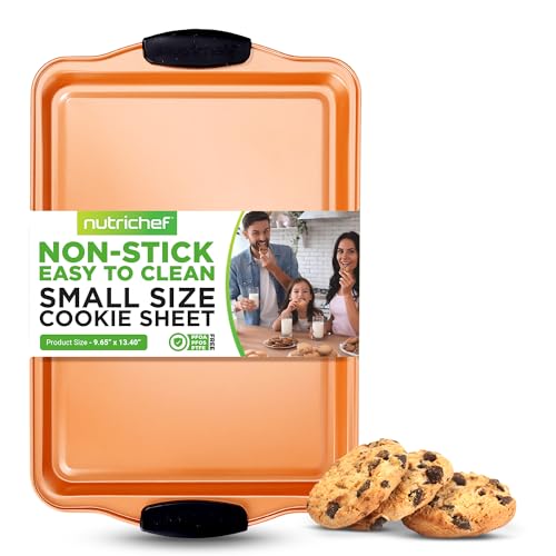 Nonstick Small Cookie Baking Sheet with Red Silicone Handles, 13.38’’ × 8.66’’ × 0.59’’ T501