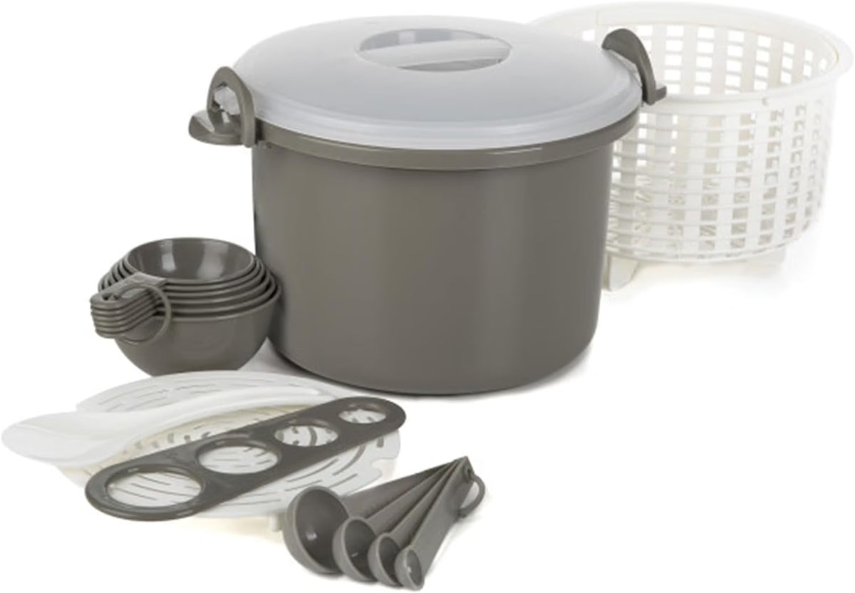 17 Piece Microwaveable Rice And Pasta Cooker With Locking Lid O991