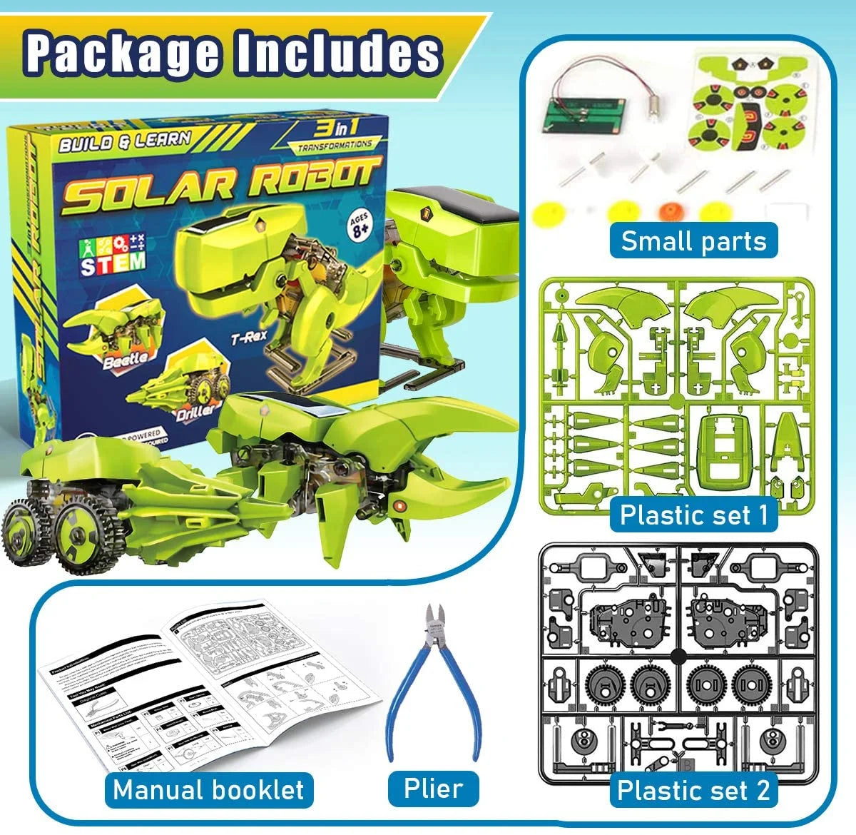 STEM Robot Building Educational Toys Science Kit 3 in 1 Solar Dinosaur Desk Robot U116086