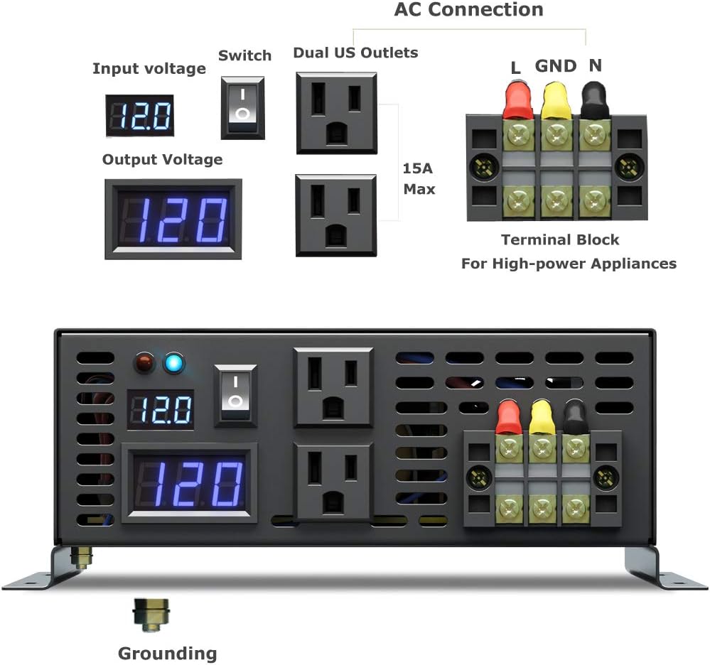 4000W Pure Sine Wave Power Inverter 12V 110V 120V 60Hz with Remote Controller W202391
