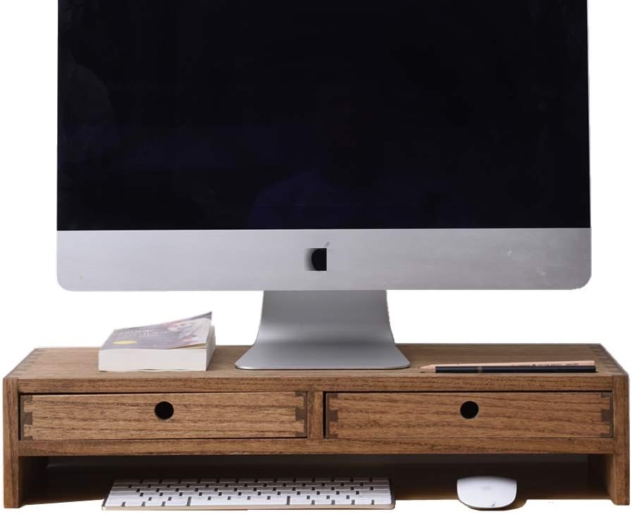 Wood Monitor Stand with 2 Drawers, Dark Brown, Pack of 2 R922869