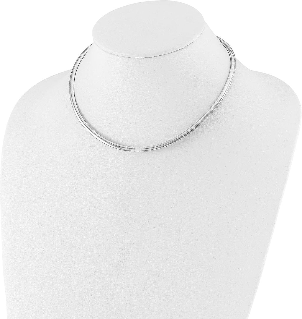 14K White Gold Domed Omega Necklace 18" Chain T7862