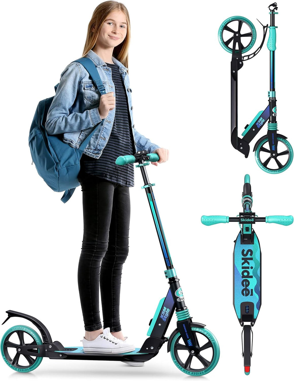 Scooter with Anti-Shock Suspension, 4 Adjustment Levels Handlebar Up to 41 Inches High C2848