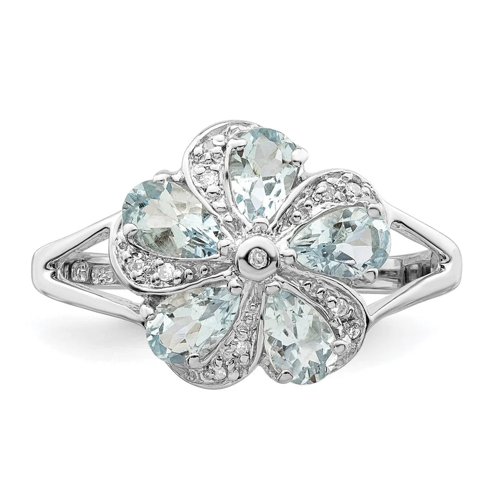 Rhodium Aquamarine Diamond Ring V175312