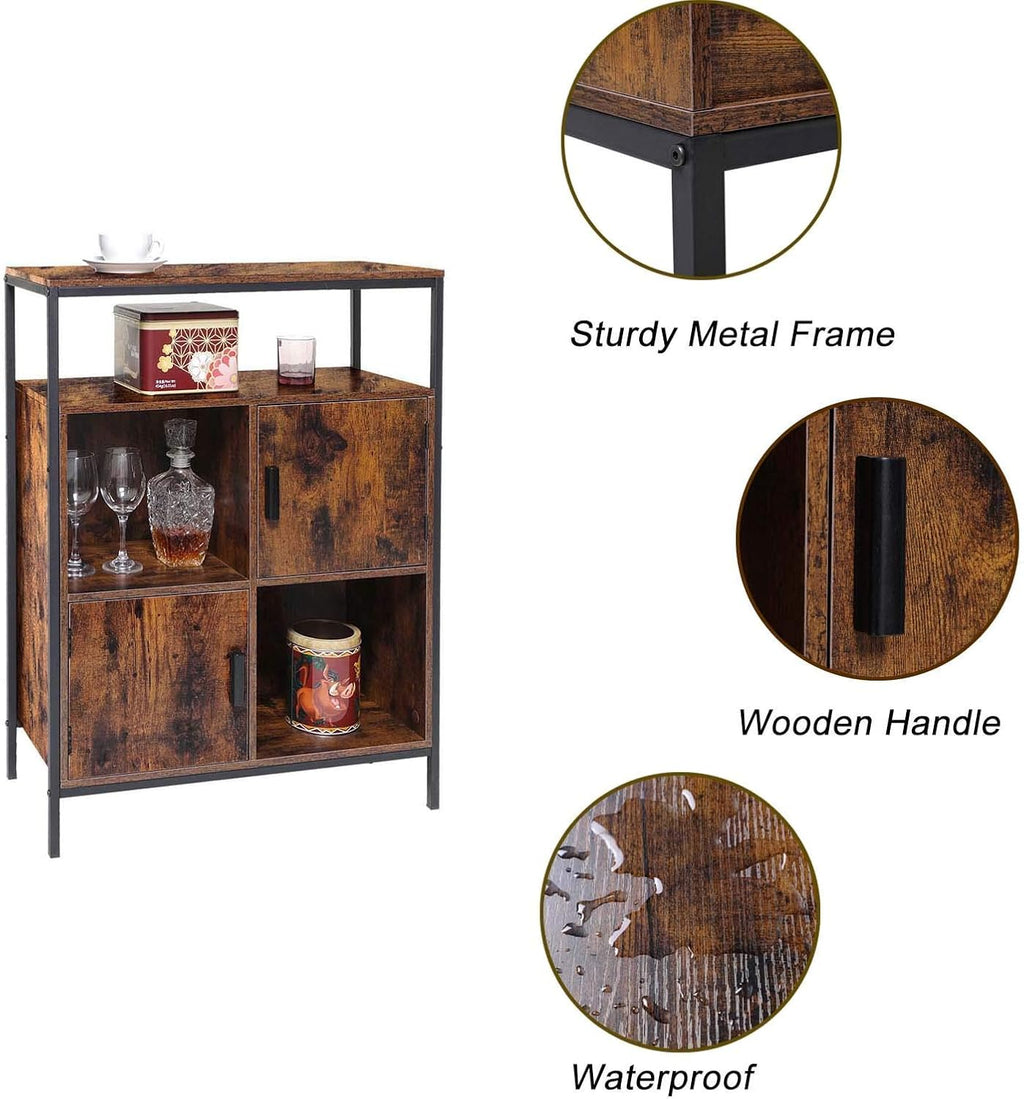 Rustic Brown Storage Cabinet with 2 Doors and Open Shelves N4297