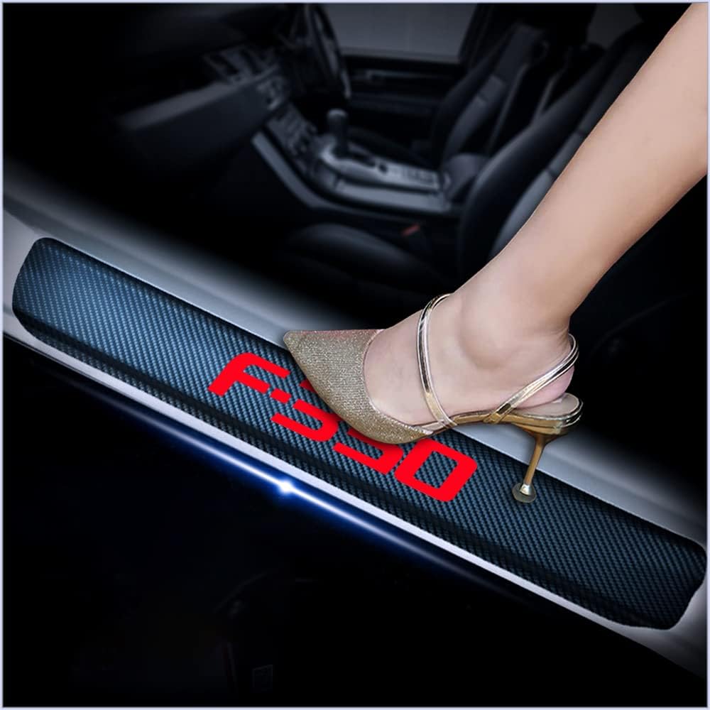 4Pcs Car Door Sill Scuff Plate Cover Carbon Fiber Sticker red I4010