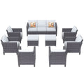 9 Piece Gray Wicker Patio Conversation Chair Set with Cushions A696