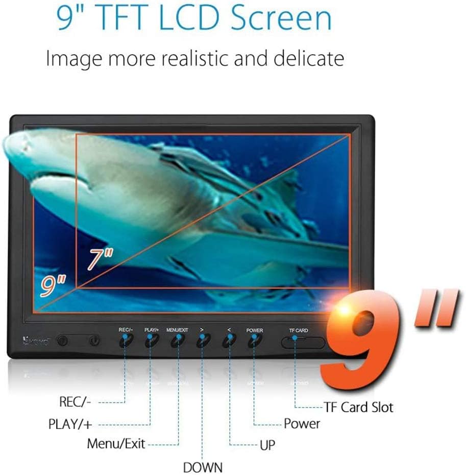 Portable 9 inch LCD Monitor Fish Finder HD 1000TVL Fishing Camera Waterproof Underwater DVR Video Cam 30m Cable 12pcs IR Infrared LED S3504