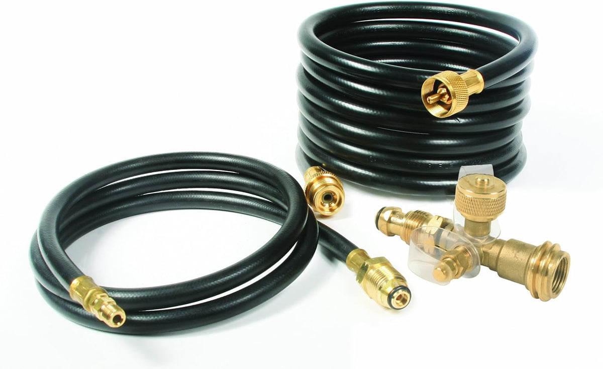 Camco Propane Brass 4 Port Tee with 5ft and 12ft Hoses F44236