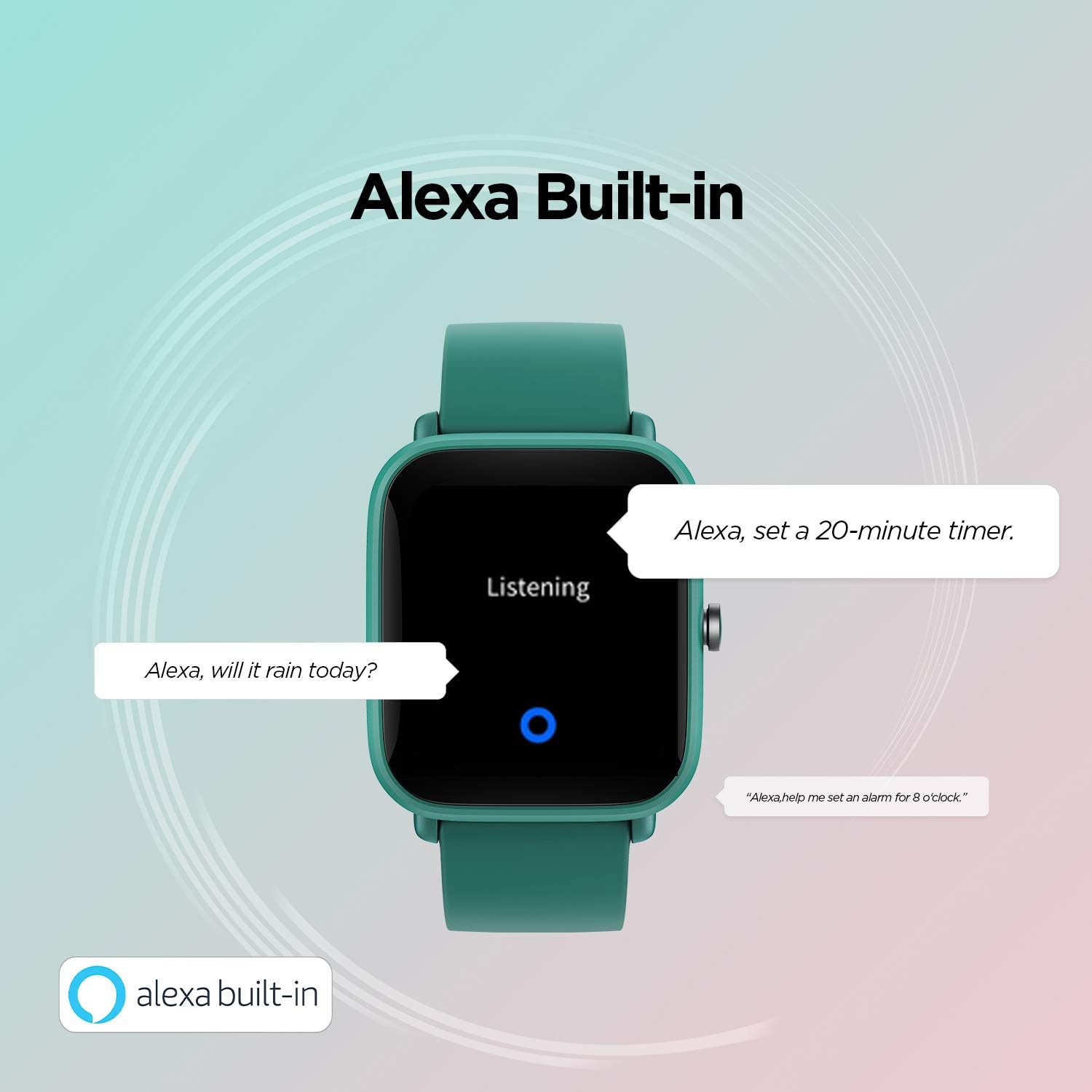 Smart Watch with Alexa Built-In, GPS Fitness Tracker, 5 ATM Water Resistant (Green) E716