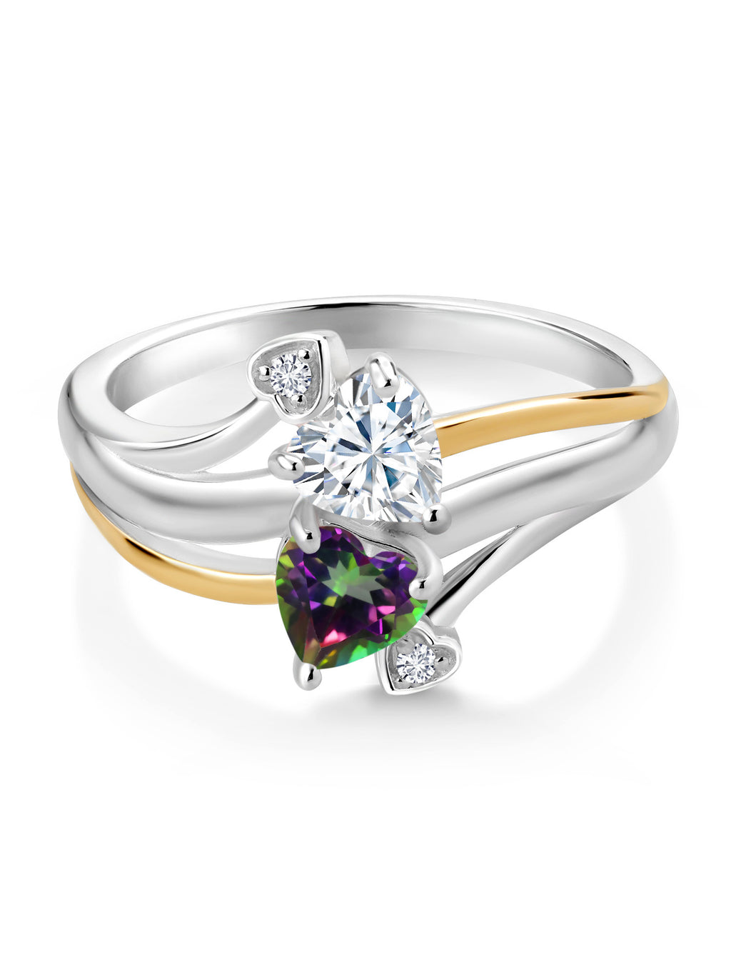 925 Silver 10K Yellow Gold 2 Heart Promise Ring with Lab Grown Diamond and Moissanite O9270