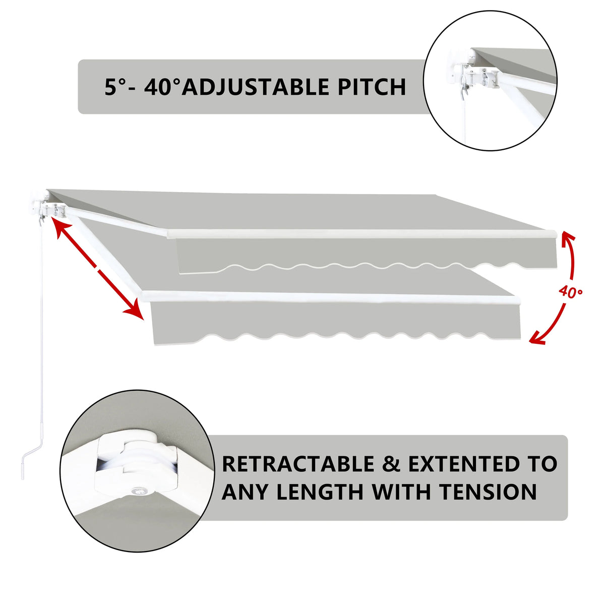 Gray Retractable Patio Awning N36358