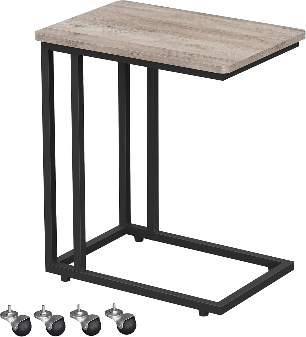 Rustic Brown and Black C Shaped Side Table with Metal Frame, Pack of 2 X199