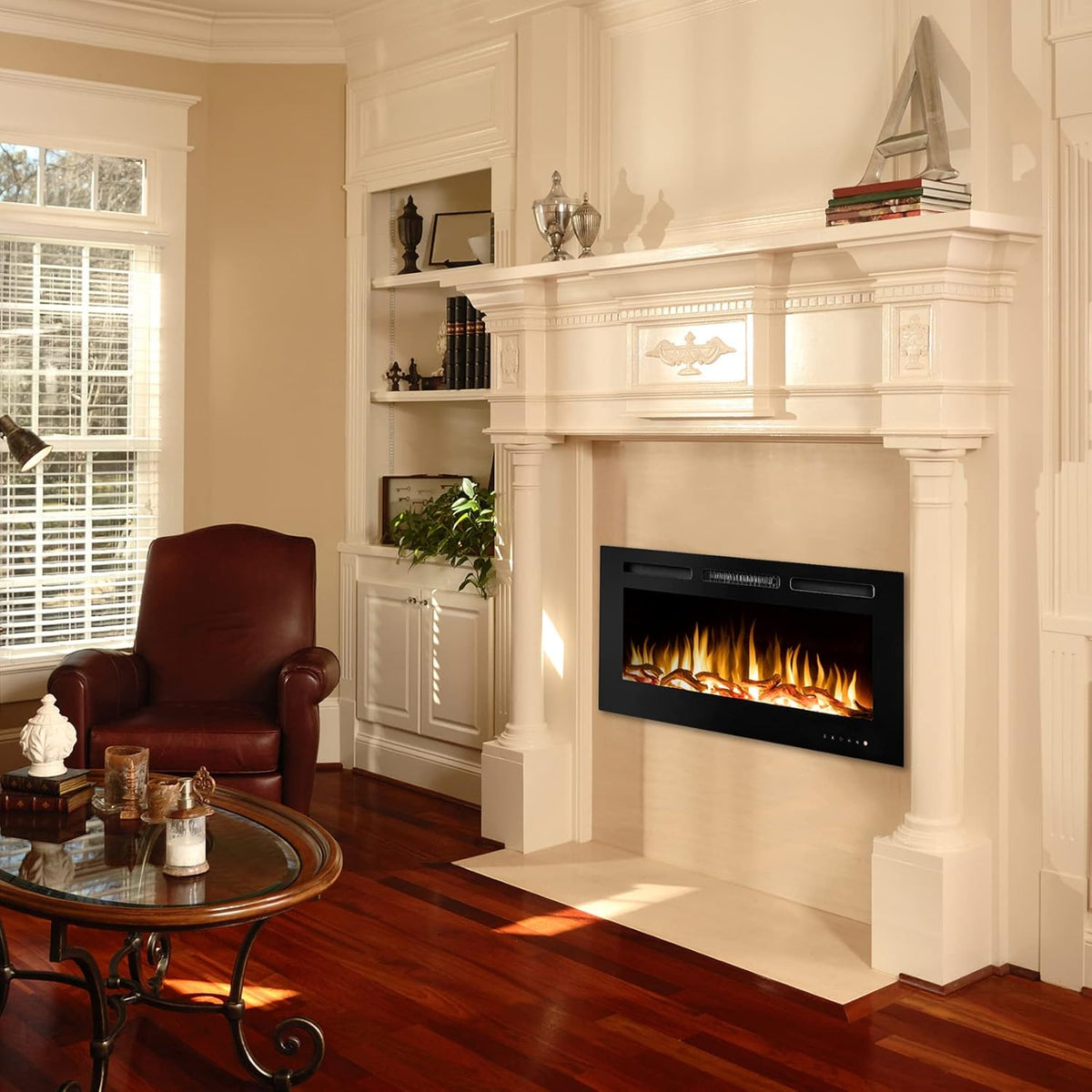 42" Electric Fireplace Recessed and Wall Mounted Heater with Remote Control Q224904