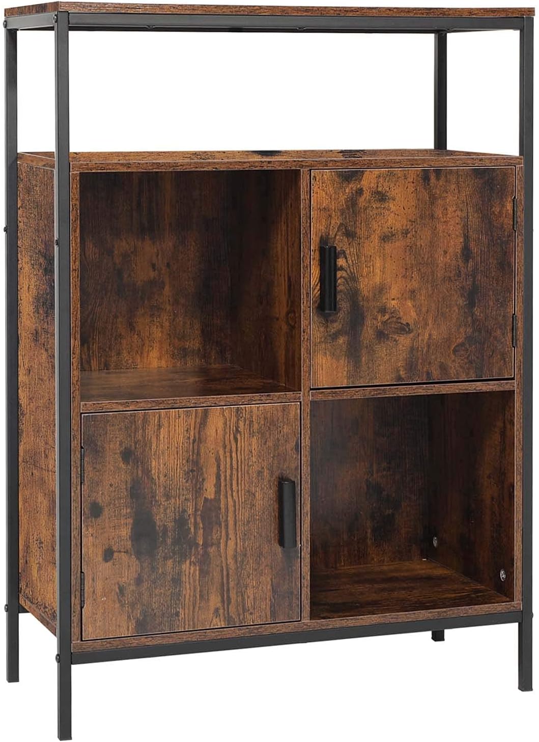 Rustic Brown Storage Cabinet with 2 Doors and Open Shelves N4297