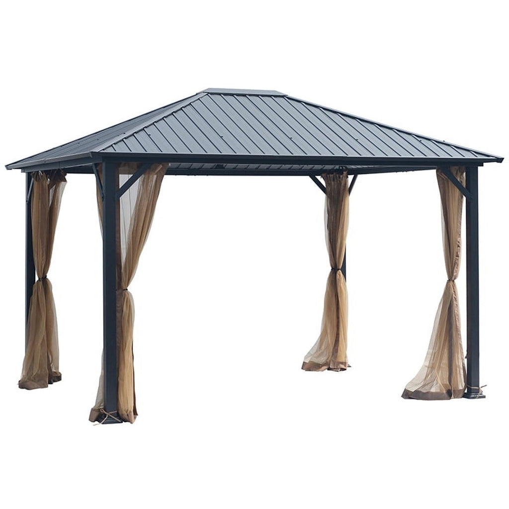10x12 Hardtop Metal Canopy Gazebo with Netting G997955