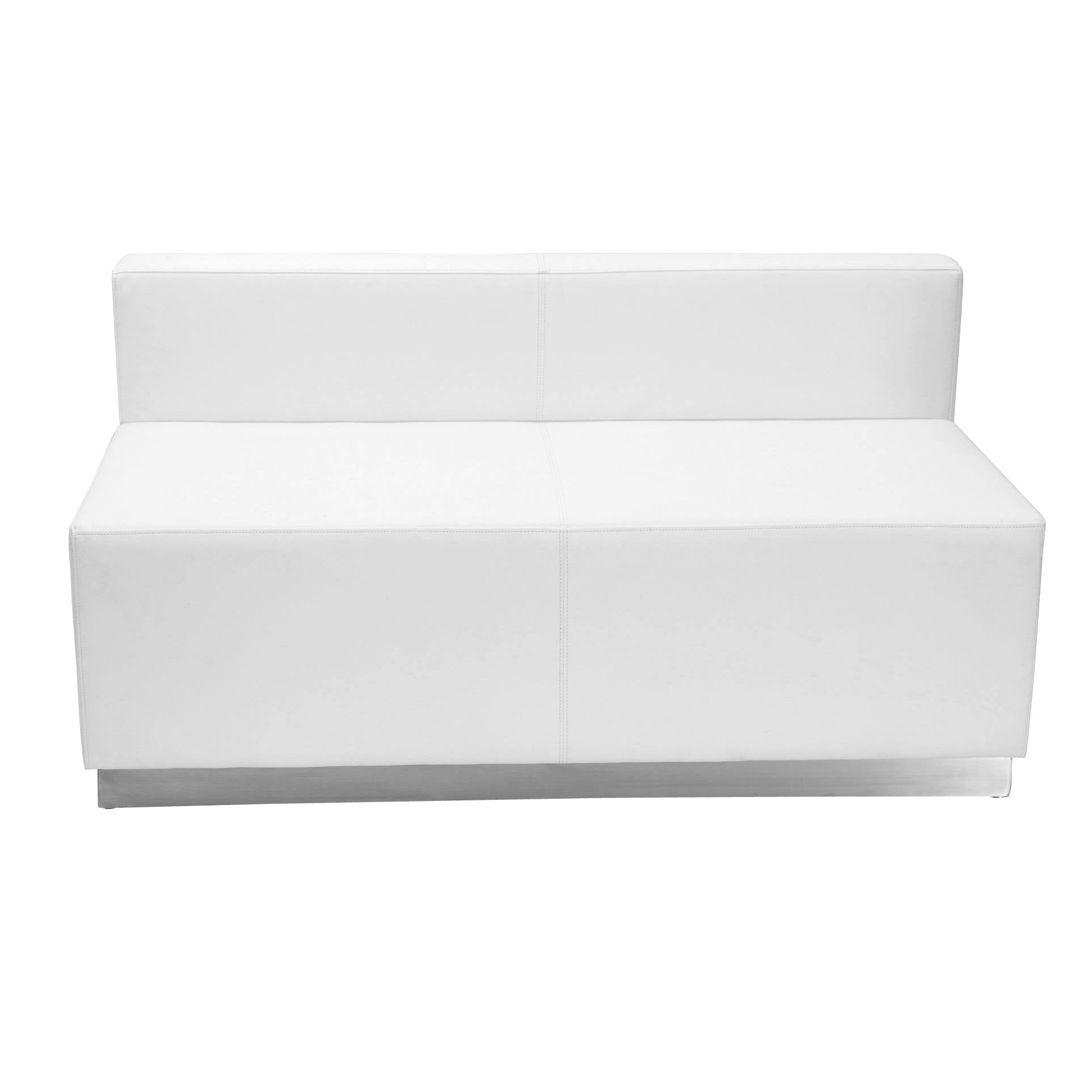White LeatherSoft Loveseat with Stainless Steel Base I35803