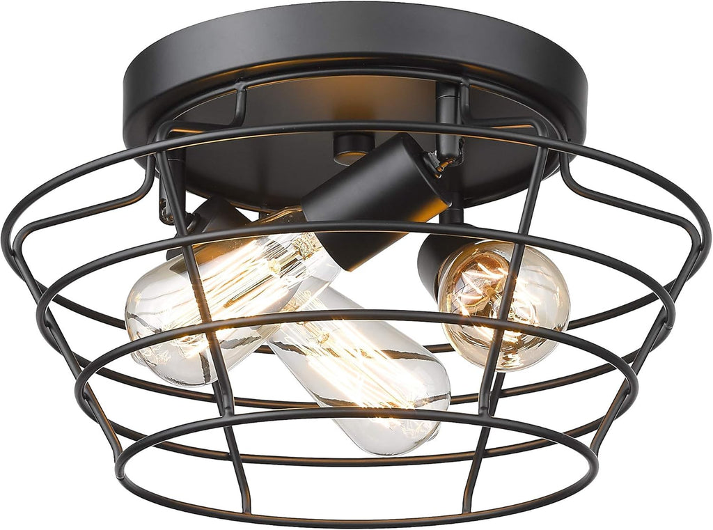 Vintage Black Metal Cage Ceiling Light Fixture O37570