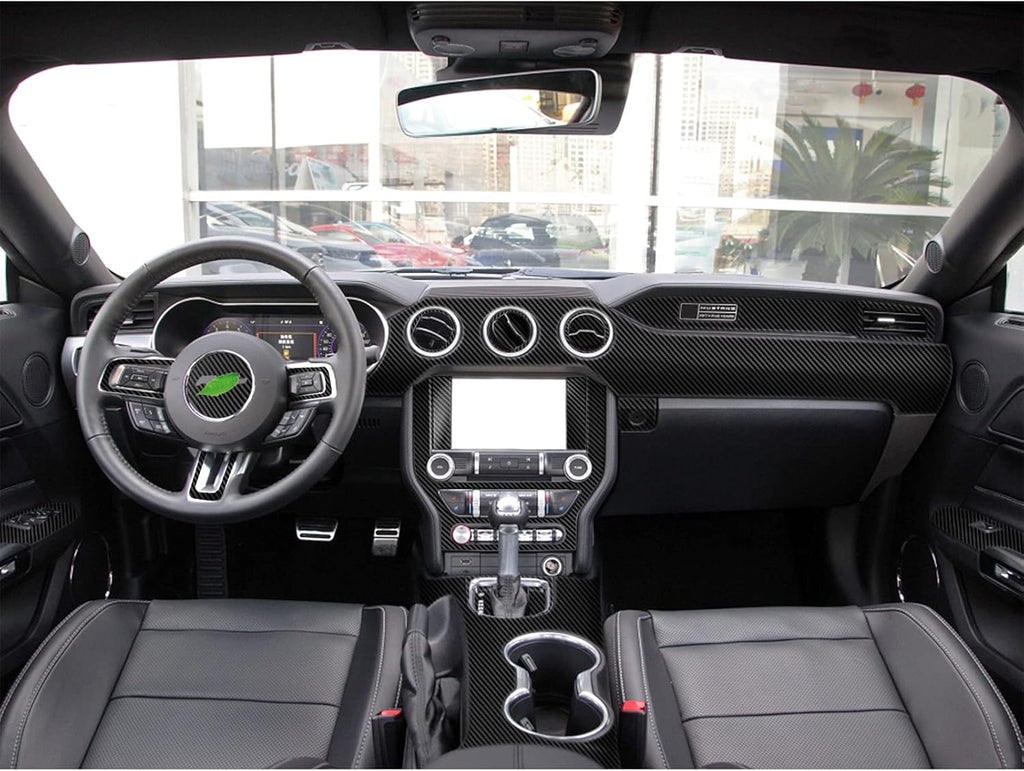 Carbon Fiber Texture Vinyl Wrap Center Console Dashboard Cover for Mustang 48PCS Black Z2791