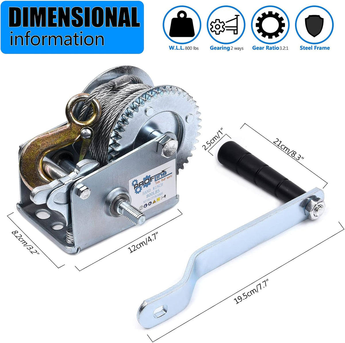 2500lbs Two-Way Ratchet Gear Manual Winch with 32.8 ft Steel Wire, Pack of 2 M169858