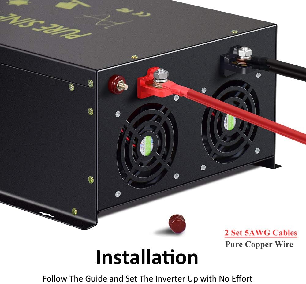 8000W Pure Sine Wave Power Inverter DC 24V to AC 120V with 4 AC Outlets Remote Control LED Display U6827