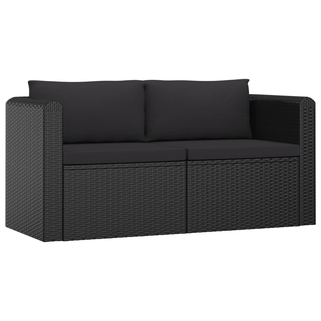2 Piece Patio Sofa Set with Cushions Poly Rattan Black B75709