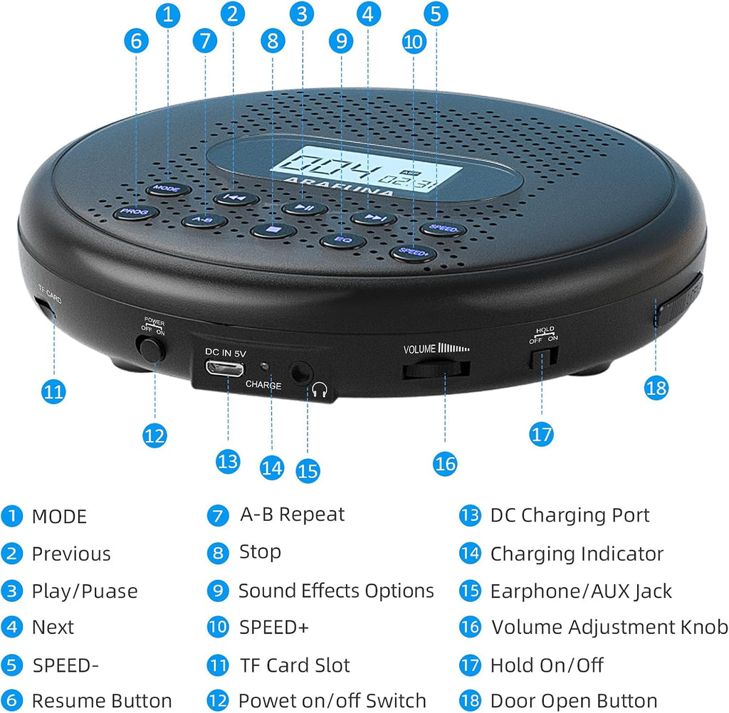 Portable CD Player with Dual Stereo Speakers and Anti-Skip Protection J612808