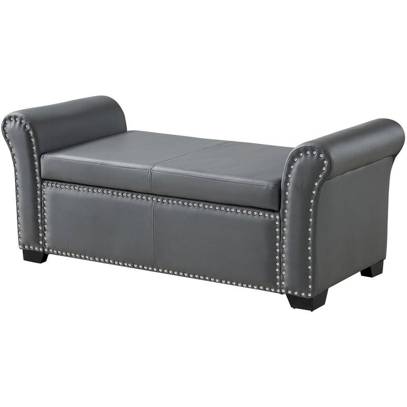 Grey PU Leather Storage Ottoman Bench F82449