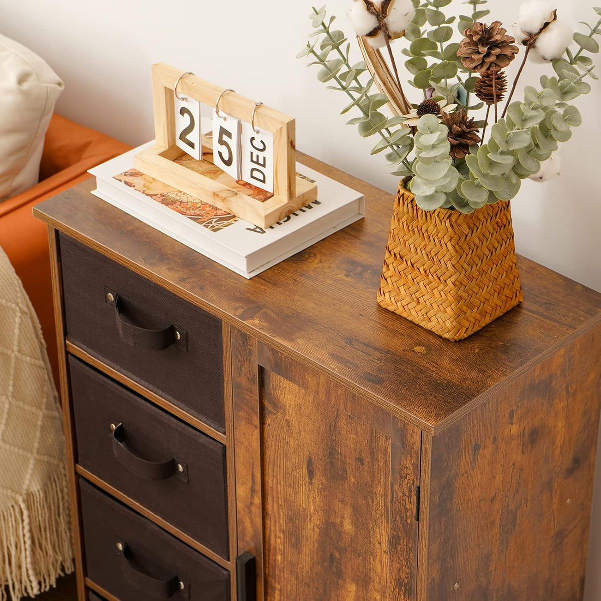 Rustic Brown Storage Cabinet with 4 Removable Drawers and 1 Door X381574